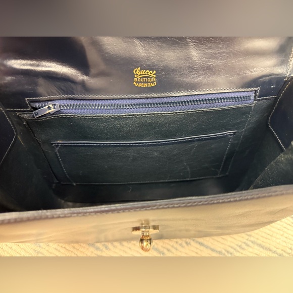 GUCCI Unisex Vintage Rare 70’s/80’s Adjst. Strap Navy Leather Shoulder Handbag - Picture 14 of 16
